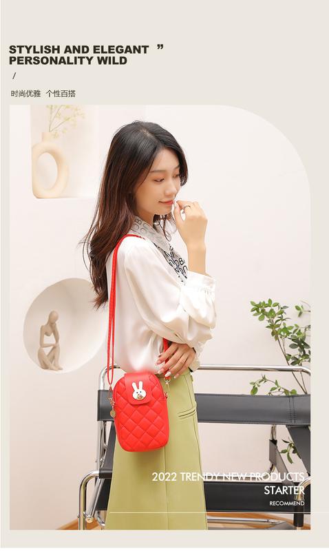 Product Introduction of Ladies Phone Bag High-Grade Special-Interest Design Embroidered Rhombus Rabbit Lock Shoulder Messenger Bag 16