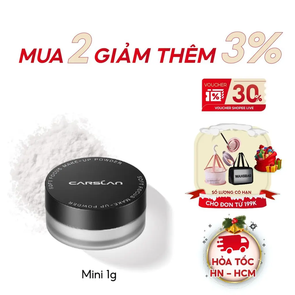 Phấn phủ kiềm dầu CARSLAN chống nước ngăn bóng dầu lâu trôi 1g