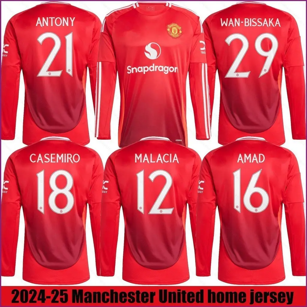 Sq4 2024-25 Premier League Manchester United Antony Wan-Bissa Casemiro Malacia Amad home Long Sleeve jersey