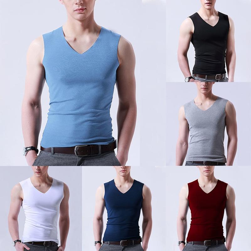 Áo Vest Không Tay Lụa Lạnh Dành Cho Nam Giới, Áo Ba Lỗ Cổ Chữ V, Đồ Lót, Áo Lót, Áo Phông Cơ Bắp 7