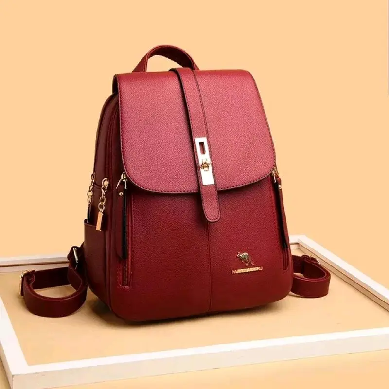 Tas Ransel wanita kuliah cewe populer terbaru Korea Luxury elegan Backpack Stylish Fashion Retro Sekolah Kampus Kulit PU 3