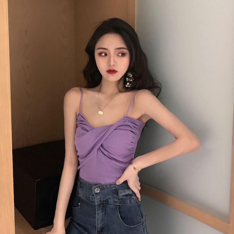 Áo Vest Chéo Màu Tím Cho Nữ, Áo Len, Gợi Cảm, Mới, Mùa Hè