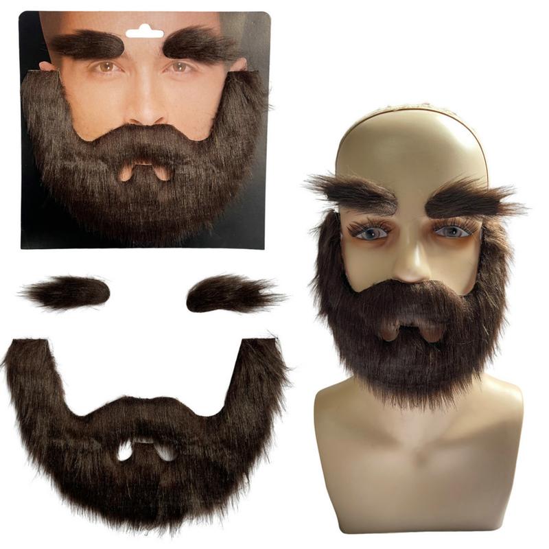 Bvbfzin Fake Beard Set for Stage Performances Lightweight and Humorous Style Fake Beard Self-adhesive Fake Beard and Eyebrow Set for Cosplay and Theater for Masquerade for A 0