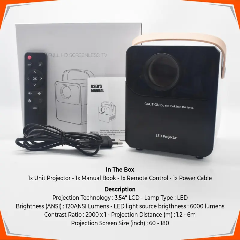 Proyektor Android Smart Projector UltraHD 4K 1024 Screenless TV 2