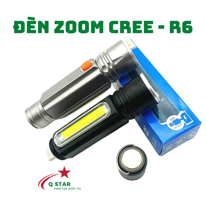 Đèn Pin Mini Zoom Xa Gần Cree R6 Thiết Kế Full Kim Loại Có Sáng Cob Nam Châm Và Móc Treo Tích Hợp Sạc Liền USB