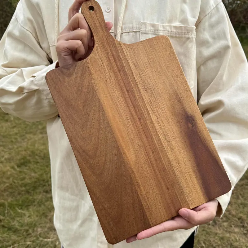 Wooden Pizza Board with Handle, 1 Count Wooden Food Tray, Kitchen Restaurant Hotel Bar Entertainment Convenient and Practical Outdoor Barbecue 0