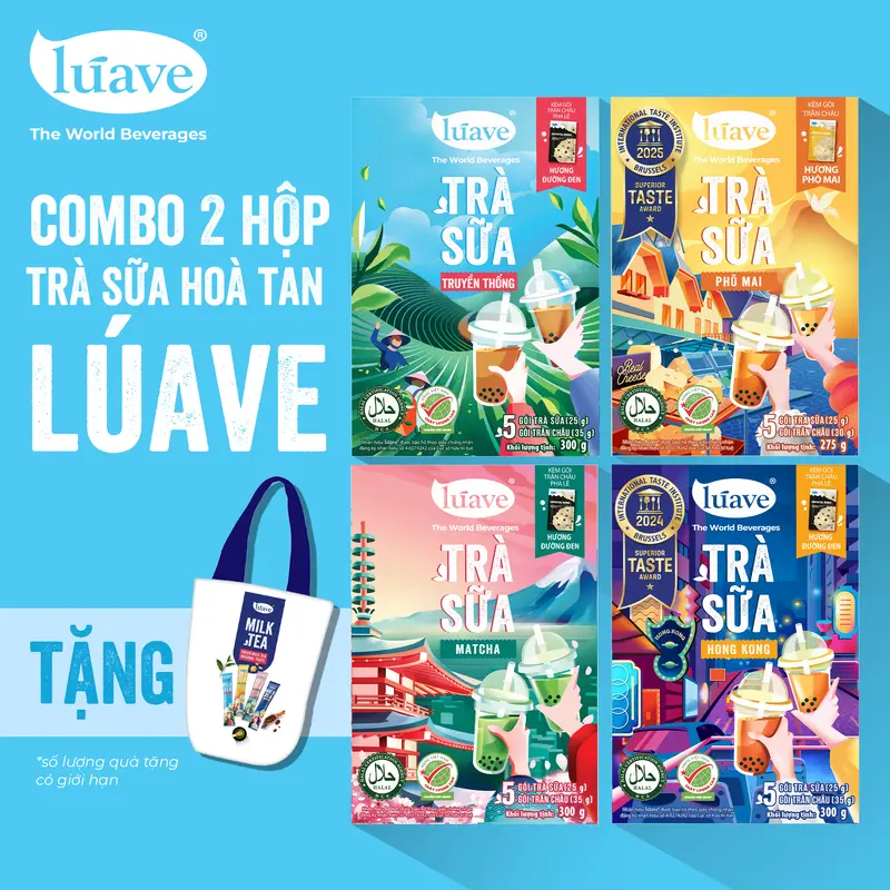 [Tặng 1 Quai Ly] Combo 2 Hộp Trà Sữa Trân Châu Lúave Vị Hong Kong Và Phô Mai – Chiết xuất từ lá trà tươi, đậm vị, thơm béo vị phô mai, ngon như tiệm 1