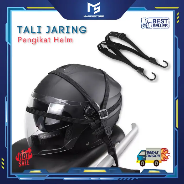 Tali Pengikat Helm Motor 2 Hook 60 cm Kuat Anti Lepas