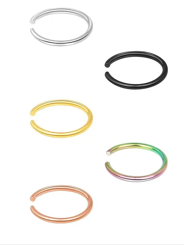 Minimalist Nose Ring Set (5pcs/set), Stainless Steel Piercing Body Jewelry for Women & Men, Fashion Accessories for Party, Daily Clothing Decor 3