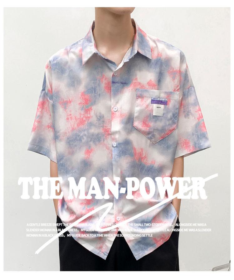 Product Introduction of Summer 2024 Thin Tie-Dyed Shirt Coat Short Sleeve Ins Trendy Loose Men's and Women's Ruan Handsome Shirt Korean Style Fashion Brand 2
