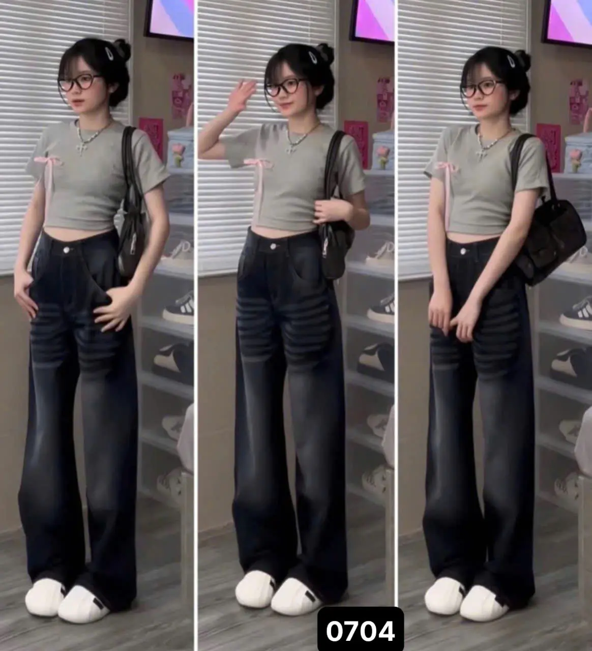 Quần  Jean Nữ ỐNG RỘNG , Chất Denim dày dặn không giãn