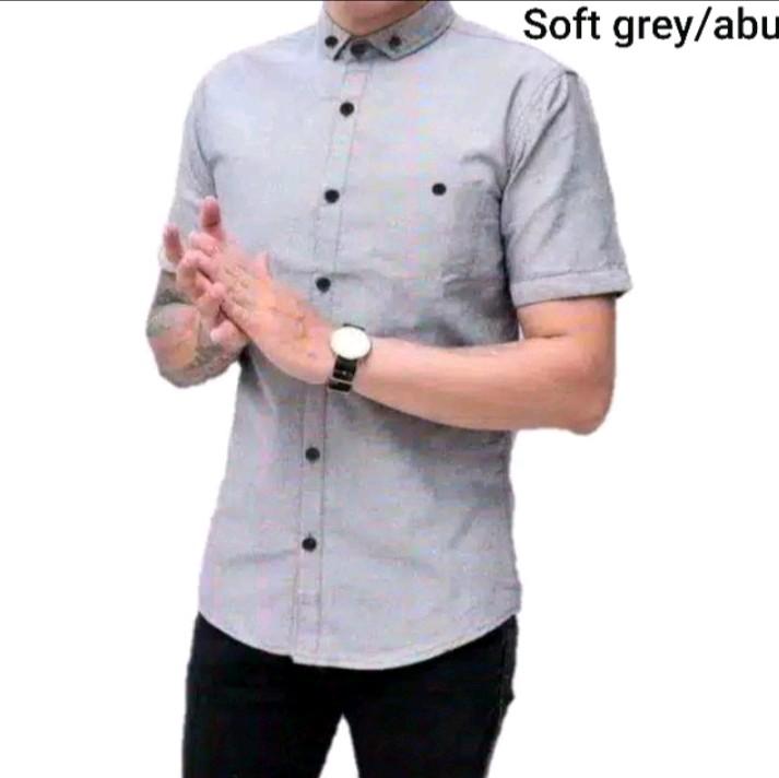 KEMEJA POLOS COUPLE AYAH DAN ANAK WARNA SOFTGREY/ABU MUDA 2