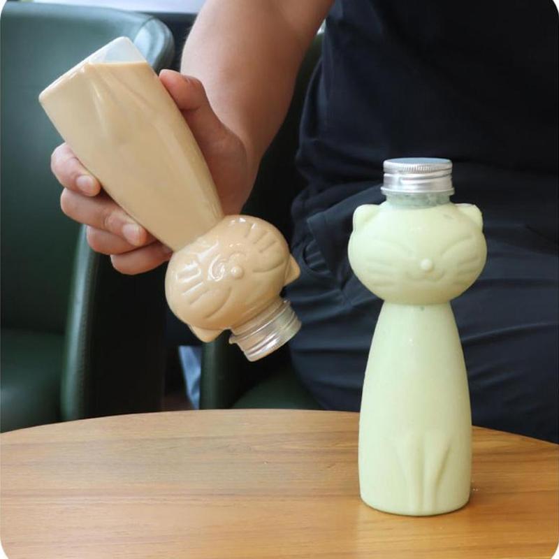 Product Introduction of Cat Bottles 1Pcs Kawaii Cat Water Bottles for Milk Tea Coffee Juice Portable Drinking Cup Home Transparent Juicing Beverage Drink Bottle BPA Free 27