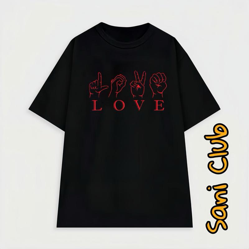 Áo Thun Đôi In “ Love “ Phối Hoạ Tiết Unisex Nam Nữ Mẫu Mới 2025 ( GIÁ 1 ÁO ) 1