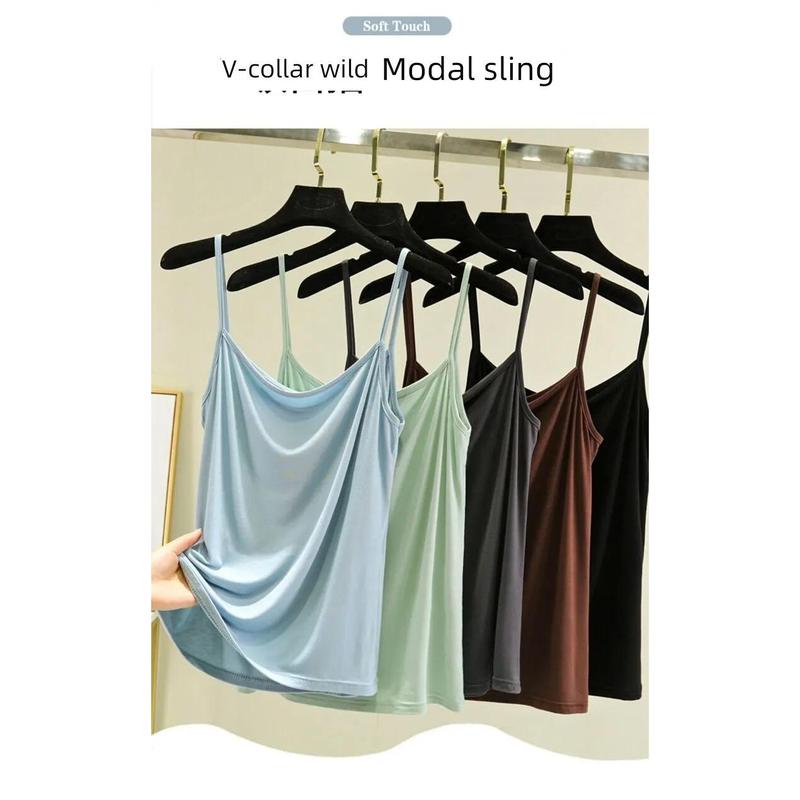 Áo Hai Dây Nhỏ Chất Liệu Vải Modal, Không Tay Mùa Hè Cho Nữ, Phối Bên Trong, Mỏng Vừa Vặn, Áo Lớp Nền, Ngoại Cỡ, Áo Mỏng, Màu Trơn Thích Hợp Mặc Bên Trong, Kiểu Áo Vest Top Women Tua Rua Sò Cổ Tròn 6