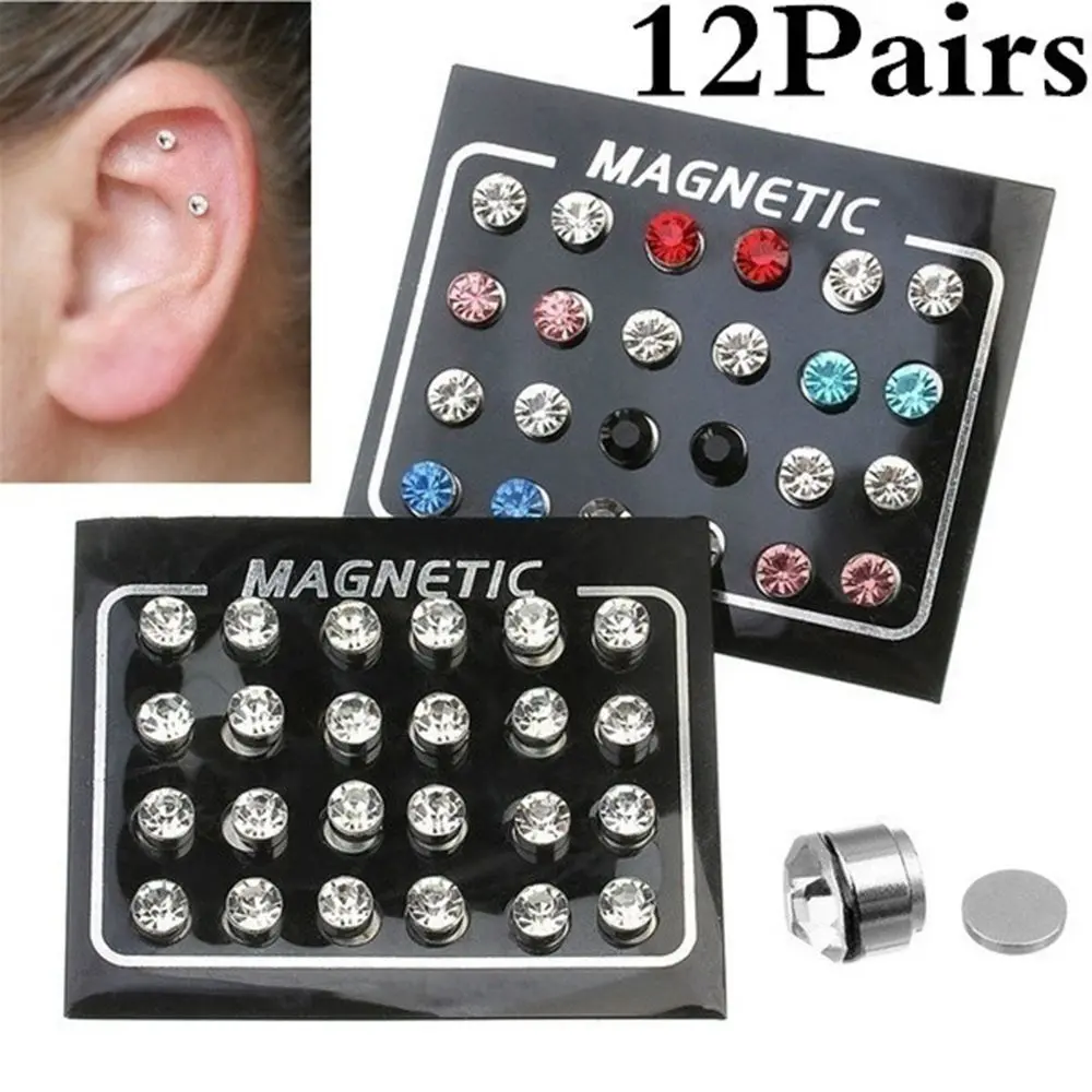 12 Pairs/Set Portable White/Multi color  Magnetic Fake Earring Studs No Piercing Stimulating Acupoints Gift For Friend