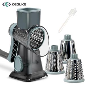Rallador de queso giratorio, 1 unidad, picadora manual de verduras con 3 cuchillas de corte reemplazables de acero inoxidable, rebanador de verduras, utensilio de cocina multifuncional, ideal como regalo para el verano #TOP PICKS