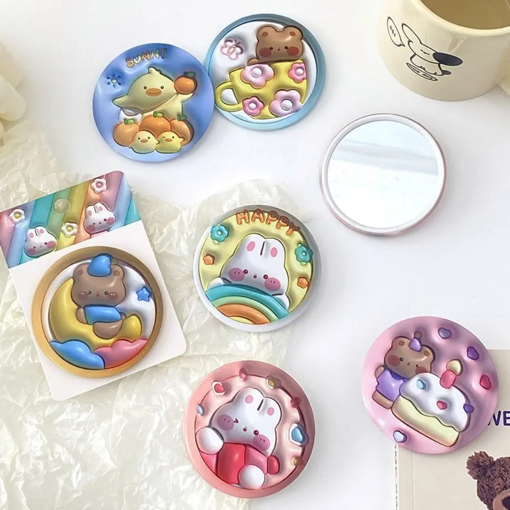Portable 3D Cartoon Folding Makeup Mirror Two-side Flip Cover Double-sided Mirror Creative Painting Mini Pocket Mirror Women
