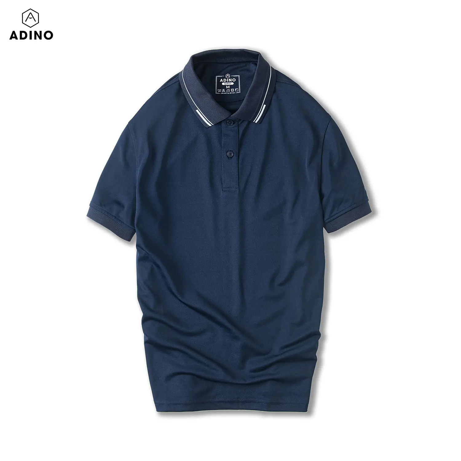 Áo polo nam màu xanh đen phối viền ADINO vải polyester cotton mềm dáng slimfit công sở trẻ trung AP96
