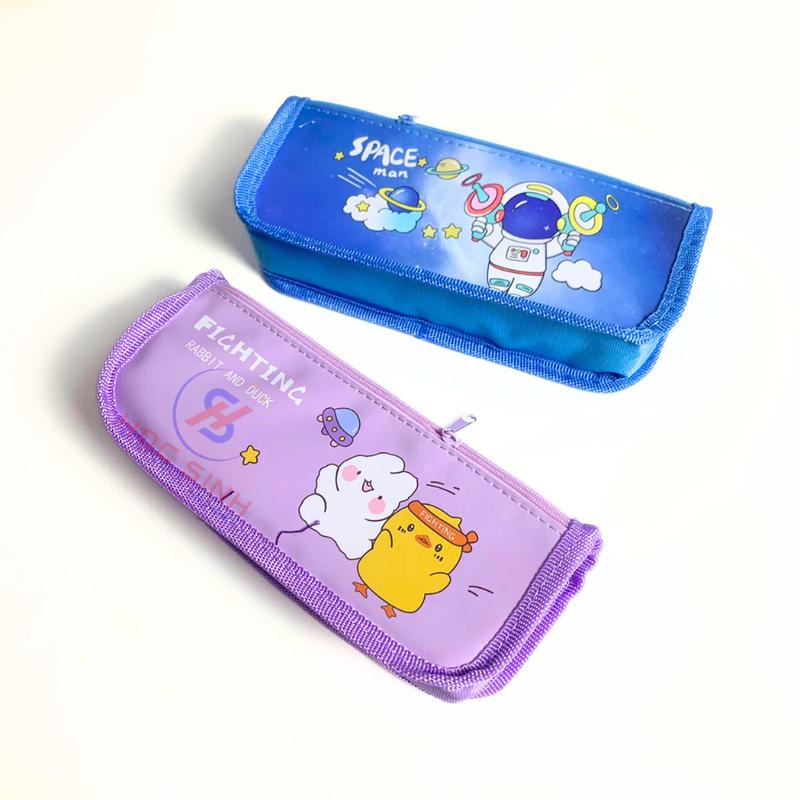 Hộp Đựng Viết 2 Ngăn Có Dây Kéo Bằng Vải Dễ Thương, Hộp Bút Vải 2 Ngăn (Giao Mẫu Ngẫu Nhiên Cho Bé Trai Và Bé Gái) - VPP Happy Kids