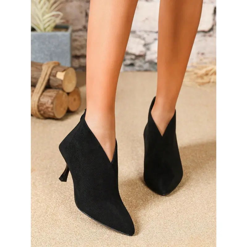 Women's Black High Heel Pointed Toe Tie Up Zipper Ankle Boots And Short Boots 6