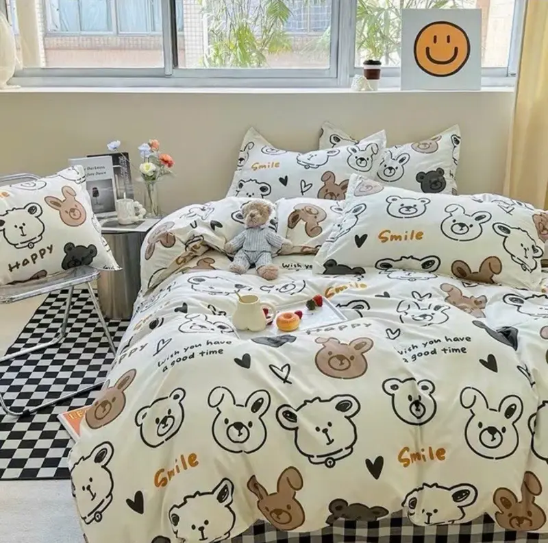 Set 4 món bộ ga gối kèm vỏ gối ôm(không kèm chăn)vải cotton poly mẫu người máy ngộ nghĩnh 1