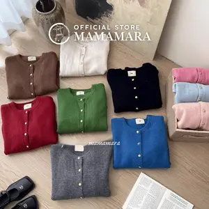 MAMAMARA - Cardigan Rajut Wol Basic Knit Full Warna Lembut Halus Simple Outer Daily Wear Knitwear Wanita Atasan Tebal