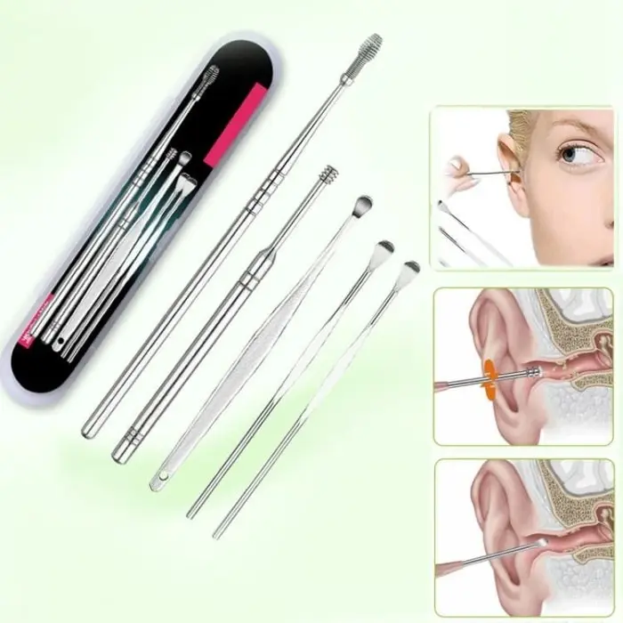 Korek Kuping 5 in 1 alat pembersih telinga Dewasa membersihkan kotoran ear cleaner anti karat aman 7