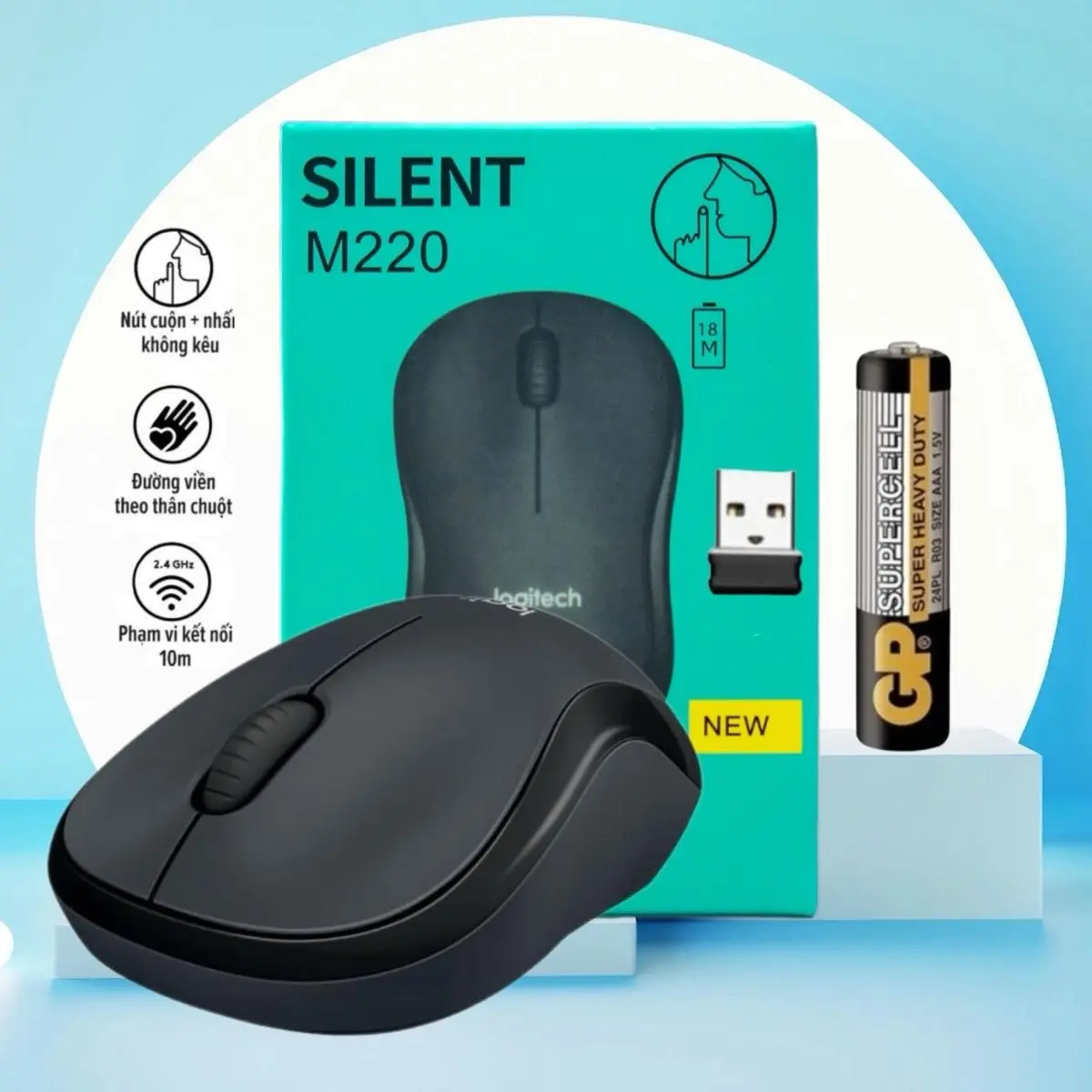 Chuột Không Dây L0GITECH M220 SLIENT Không Tiếng Ồn Tặng Kèm Pin Loại 1 | BigBuy360 - bigbuy360.vn
