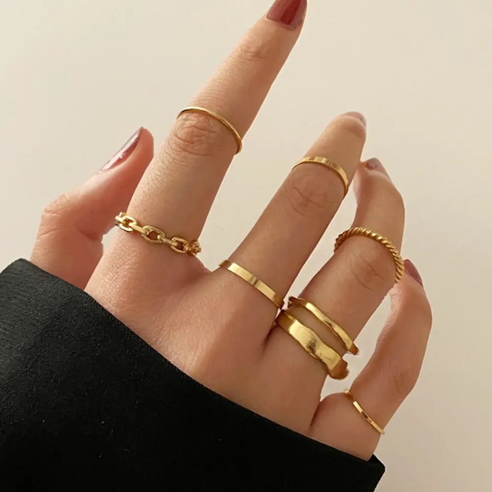 Fashion Jewelry Rings Set Hot Selling 5Pcs 7Pcs Metal Hollow Round Opening Women Finger Ring for Girl Lady Party Wedding Gifts
