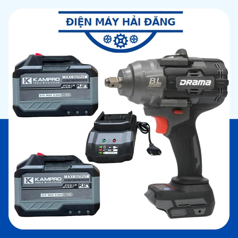 Tặng Đầu Chuyển Vít Máy Siết Bulong DRAMA Mod 5600 Ghép Pin KAMPRO Xám Lực Siết 1280N.M Động Cơ Không Chổi Than Sử Dụng Chân Pin Phổ Thông M21-4CM