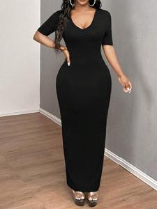 Women's Plain Bodycon Dress, Elegant Dress for Party Dating Wear, Ladies Clothes for All Seasons