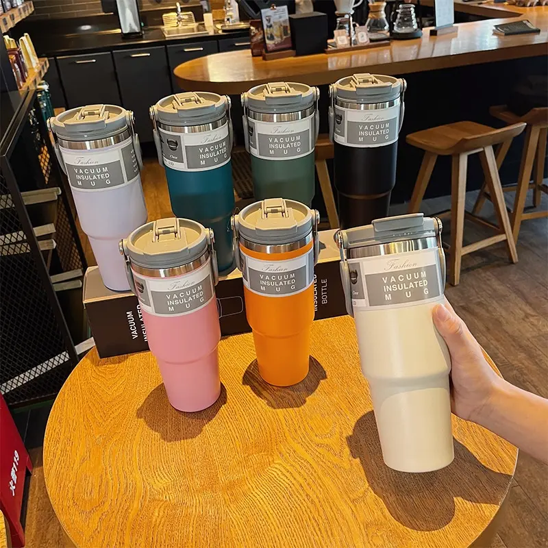 Bình Nước Giữ Nhiệt, Dung Tích 900ml, Bình Giữ Nhiệt Bằng Thép Không Gỉ, Có Tay Cầm, Có Ống Hút, Bình Cách Nhiệt, Thích Hợp Cho Nước, Bình Nước, Bình Nước 7
