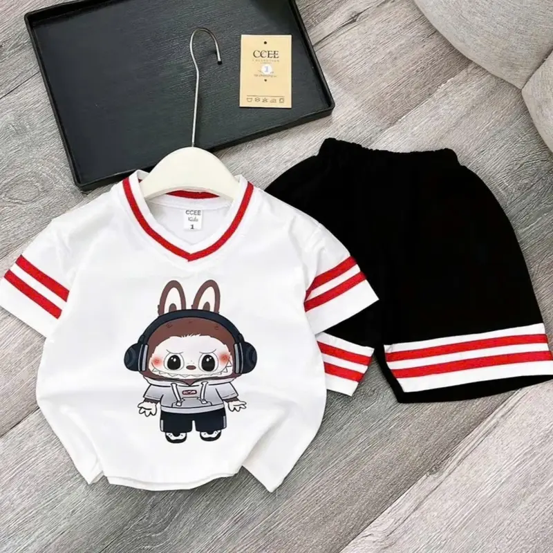 Set đồ bộ in hình LABUBU cổ tim cho bé trai , gái chất cotton mềm mịn Size 13-44kg ms04 . 3