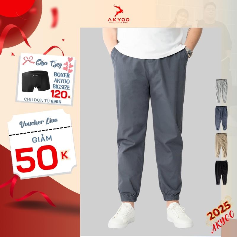 Quần jogger big size nam AKYOO 80 - 130kg, vải kaki co giãn, tập thể thao, vận động thoải mái Cotton Menswear Pants Sport Tập Thể Dục
