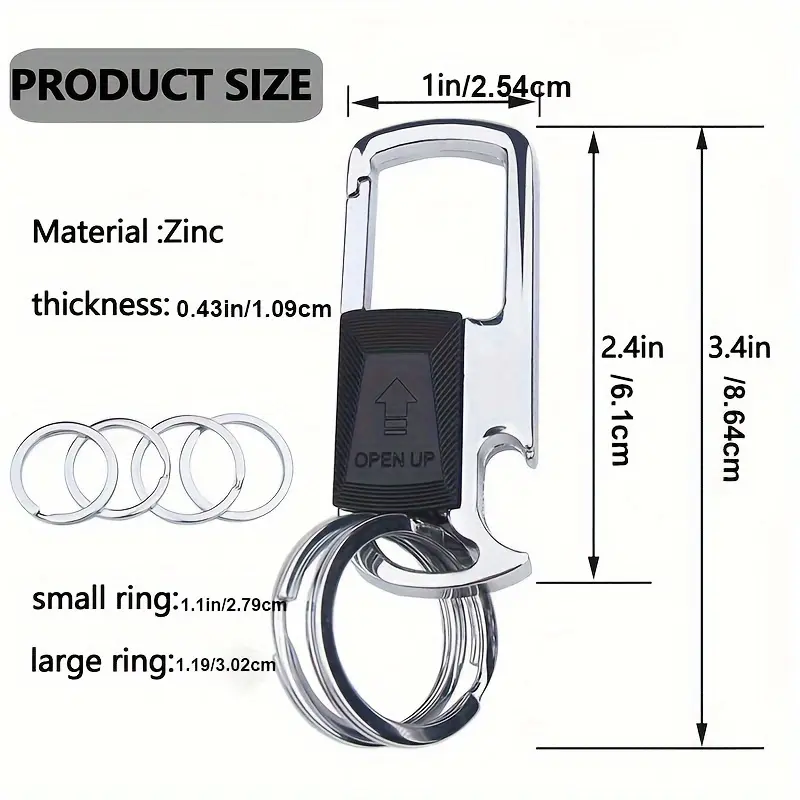 Men's push-pull multi-functional metal waist hanging buckle, switch car key buckle, equipped with 4 detachable key rings, multi-ring pendant anti-lost with bottle opener, suitable for men and women, holiday gift, perfect gift ideal choice 2