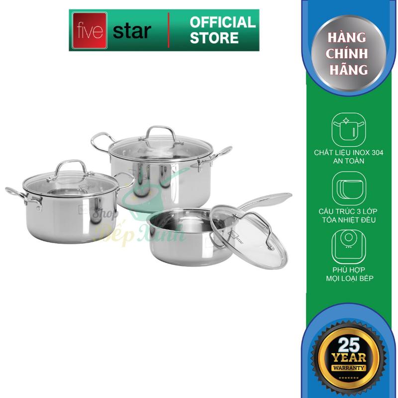 Bộ nồi Fivestar đáy đúc liền khối bếp từ inox 304 FPB3002 size quánh16cm , nồi 20cm , 24cm