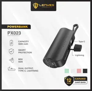 LENYES PX023 5000mAh Mini Powerbank 2 Conector Options With Stand Of Power Bank