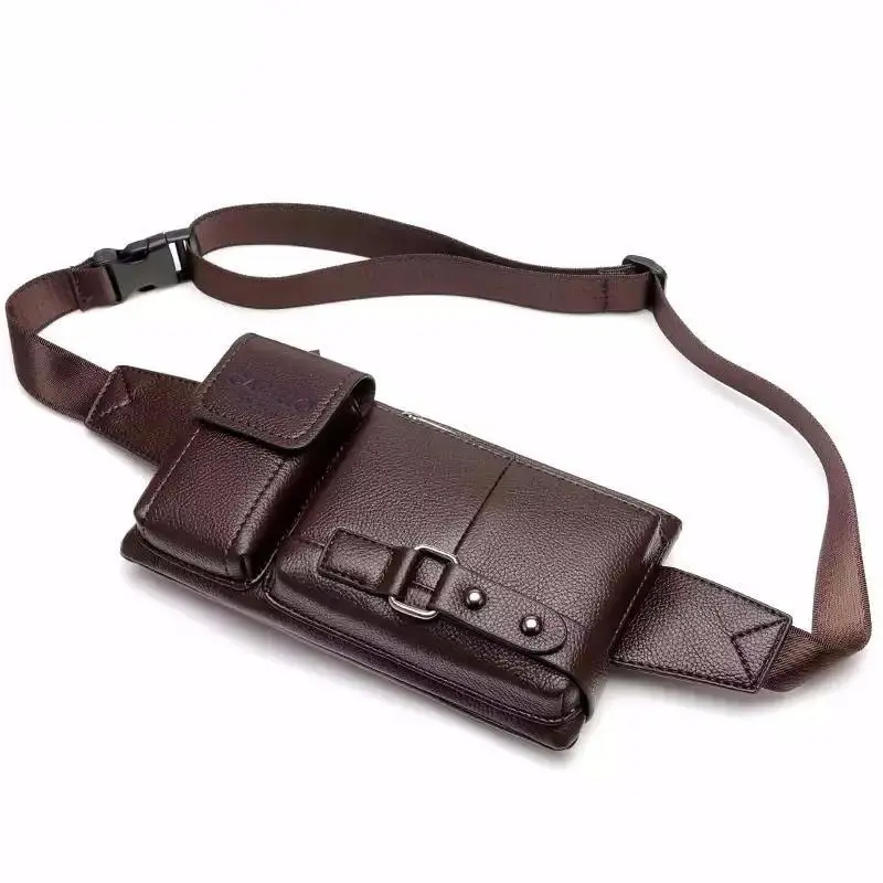 Entertainment PU leather men's leisure one-shoulder diagonal backpack travel outdoor sports hanging diagonal backpack chest pocket men's cross pocket size túi  đeo  đi  chợ  bán  hàng túi  xách