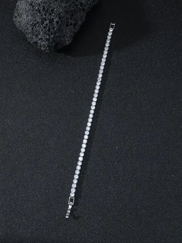 Men's Street Trend Rhinestone Decor Chain Bracelet, Trendy Exquisite Hip Hop Matching Bracelet, Chic Iced out Jewelry As Gift for Men 2