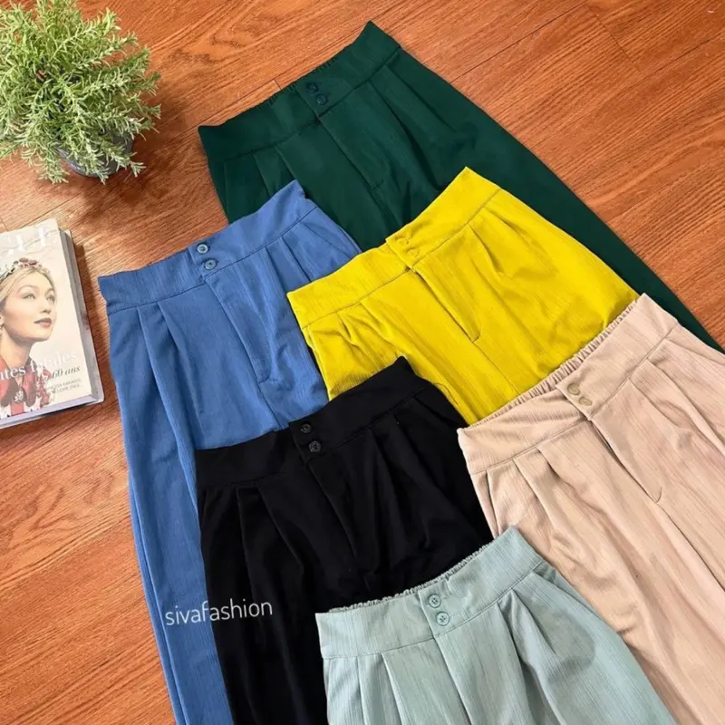 Sivafashion-Jennie Knit Pants Celana Kulot Highwaist Knit Kancing Wanita 1