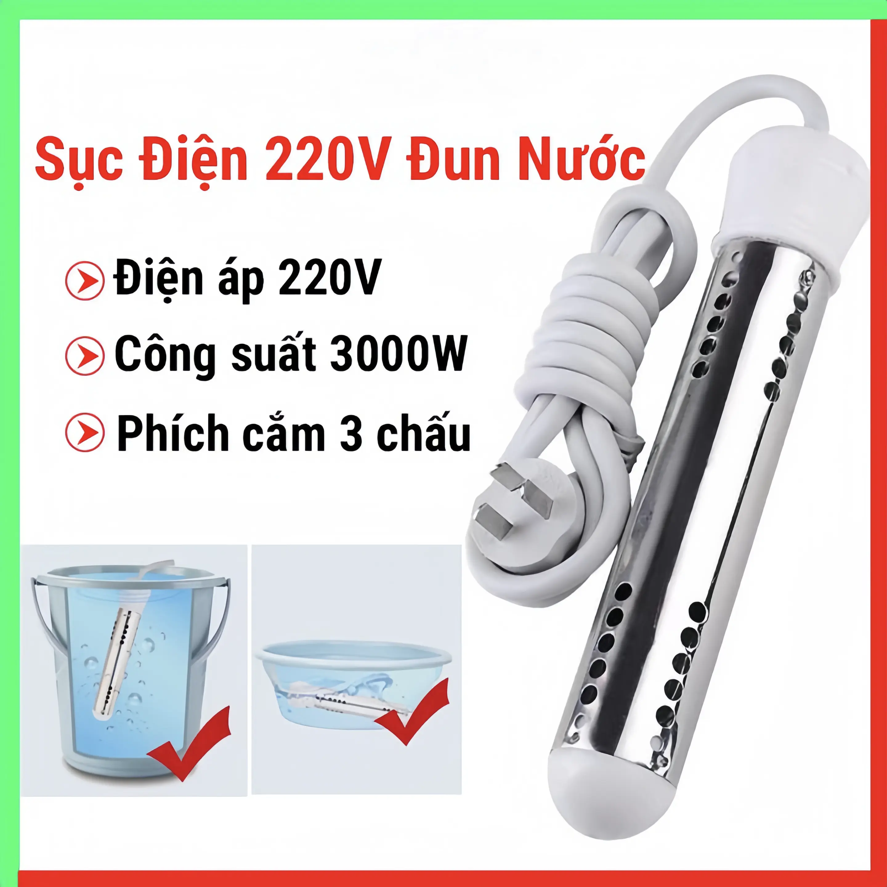 D.N.E Sục điện 3000W, dây điện trở nấu nước sôi 220V chống giật, dây đun nước nóng sử dụng an toàn
