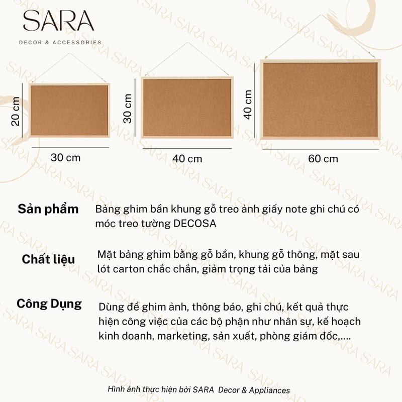 Bảng ghim bần khung gỗ treo ảnh giấy note ghi chú có móc treo tường 4