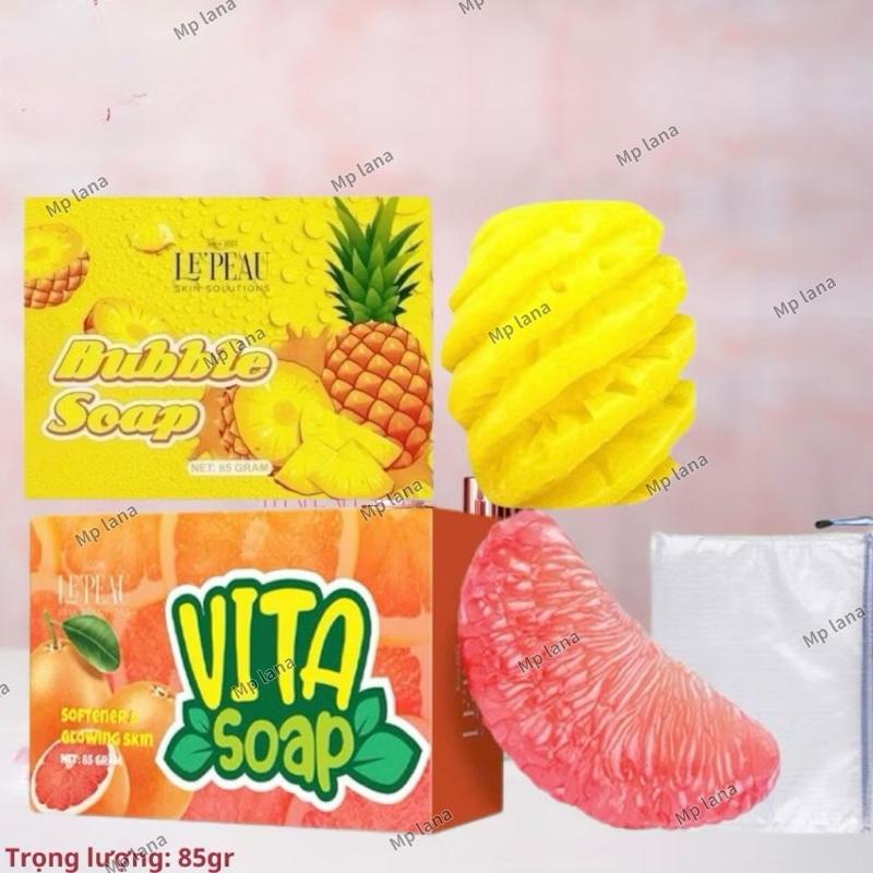SIÊU HOT Xà Bông Tắm Trắng Da Body Khóm Bubble Soap 65g + Cho Mặt Bưởi Vita Soap 85g Le Peaul COMBO BƯỞI + DỨA