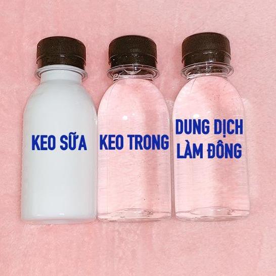  Combo 3 Chai Keo trong + Keo sữa + Dung dịch Làm Đông Slime 100ml - Nguyên Liệu Làm Slime 