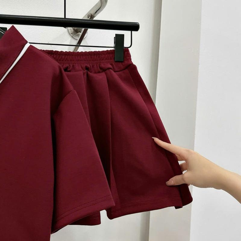 SET ĐỎ cổ V viền trắng mix chân váy ngắn xếp ly chất mì dày dặn  phong cách trẻ trung năng động cá tính cho nữ 7
