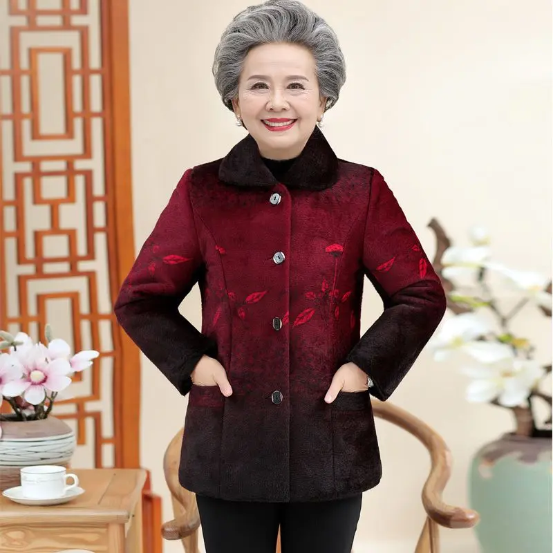 Áo Khoác Len Giống Lông Chồn, Dành Cho Phụ Nữ Trung Người Già Và Cao Tuổi, Quần Áo Của Bà, Lót Lông Cừu, Áo Khoác Độn Bông Dày Dặn, Áo Khoác Ấm Cho Mẹ, Thích Hợp Cho Mùa Thu Và Mùa Đông, Năm 2025 Top Women