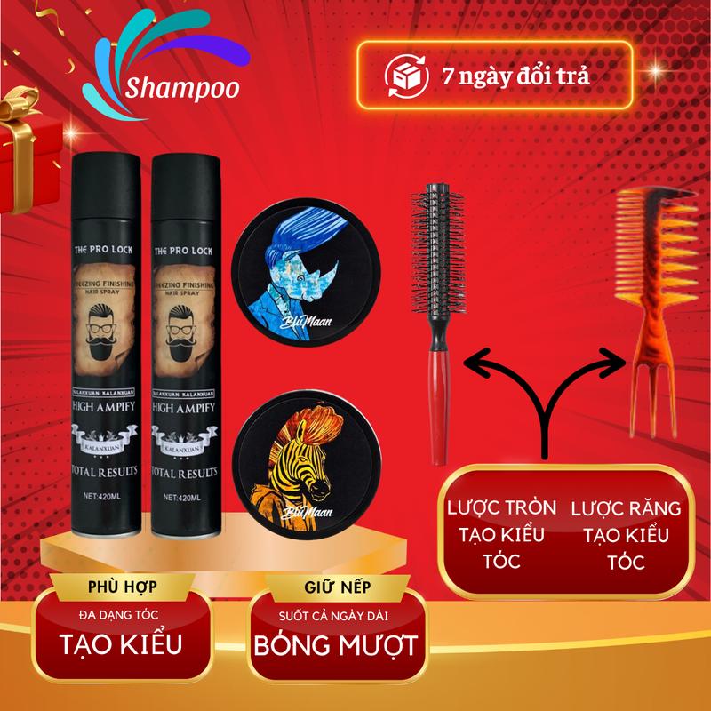 Combo gôm xịt tóc Silhoue 420ml kèm sáp vuốt tóc NGỰA VẰN tặng lược tròn tạo kiểu tóc