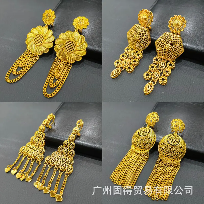 Bông Tai Tua Rua Hoa Đồng Thau Mạ Vàng 24K, Renevo, Trang Sức Tai Cỡ Lớn Châu Phi Và Ấn Độ, Bông Tai Cô Dâu Dubai Bông Tai Hình Giọt Nước 2
