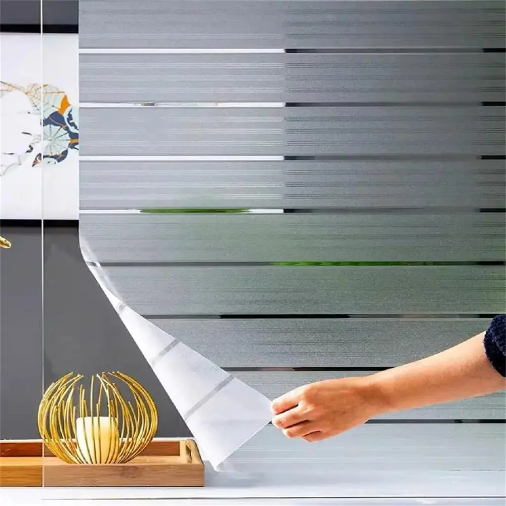 Striped Pattern Static Cling Frosted Window Sticker, 1 Count Removable Self Adhesive Window Privacy Film, Waterproof Glass Sticker for Home Office Bathroom
